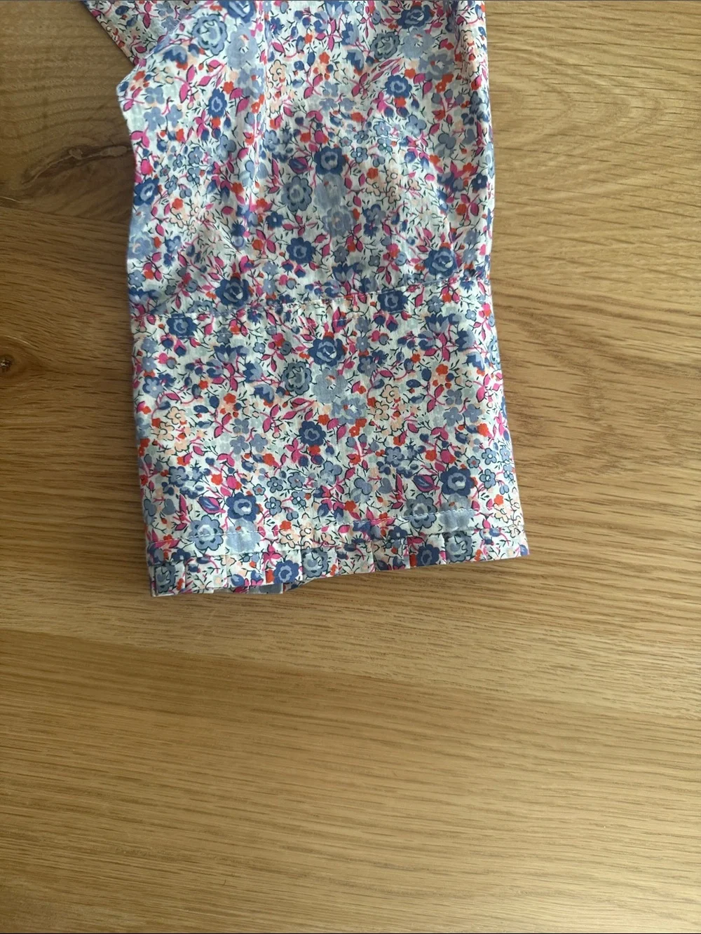 J. Crew Pink and Blue Floral Ruffle Band-Collar Popover Button-Up Blouse